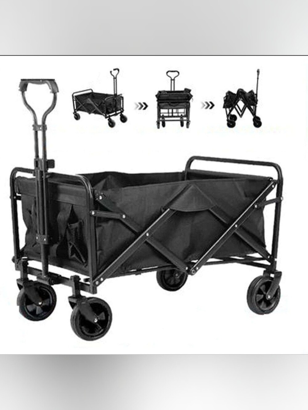 rave Black Foldable Wagon Cart with Handle, New In Box